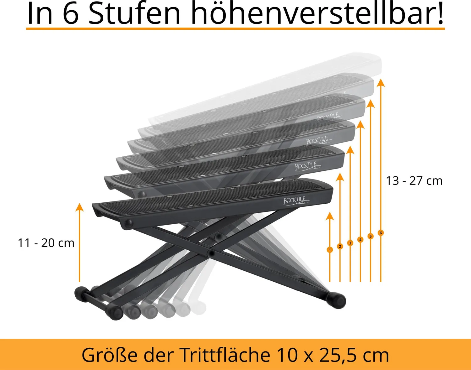 Rocktile Gitarren-Fußbank Fußhocker 6-stufig klappbar