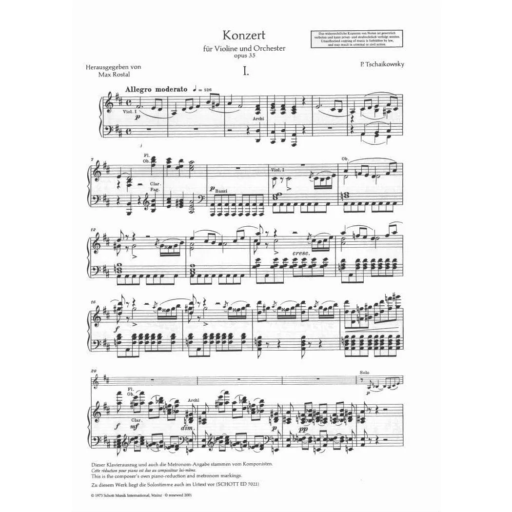 Tschaikowsky Violinkonzert D-Dur op. 35 Noten Violine Klavier Rostal