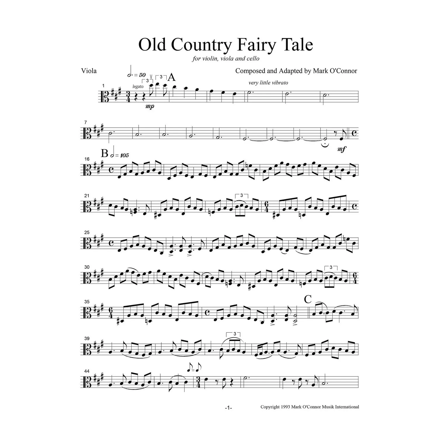 Mark O'Connor Old Country Fairy Tale Noten Download Viola Trio