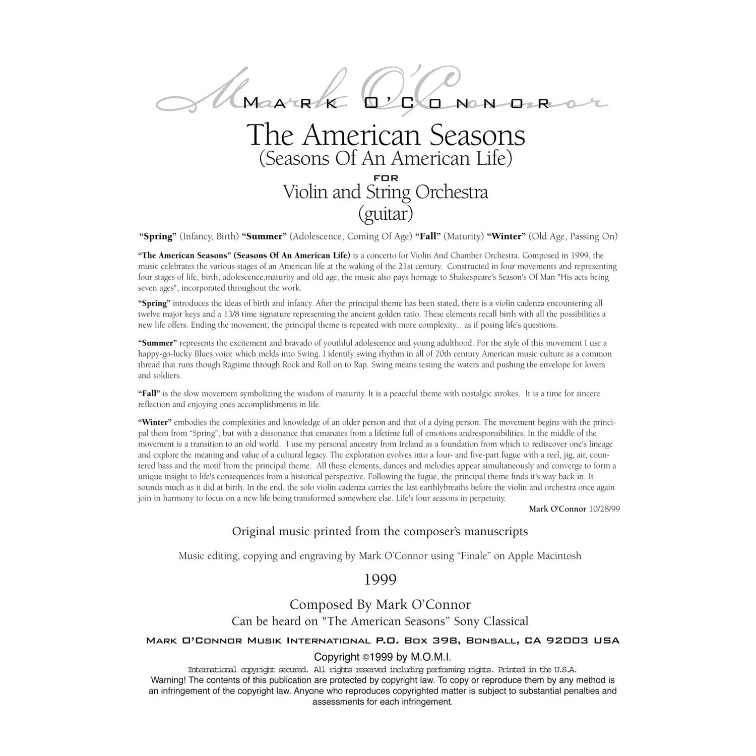 Shar Music O'Connor American Seasons Noten Gitarre Download