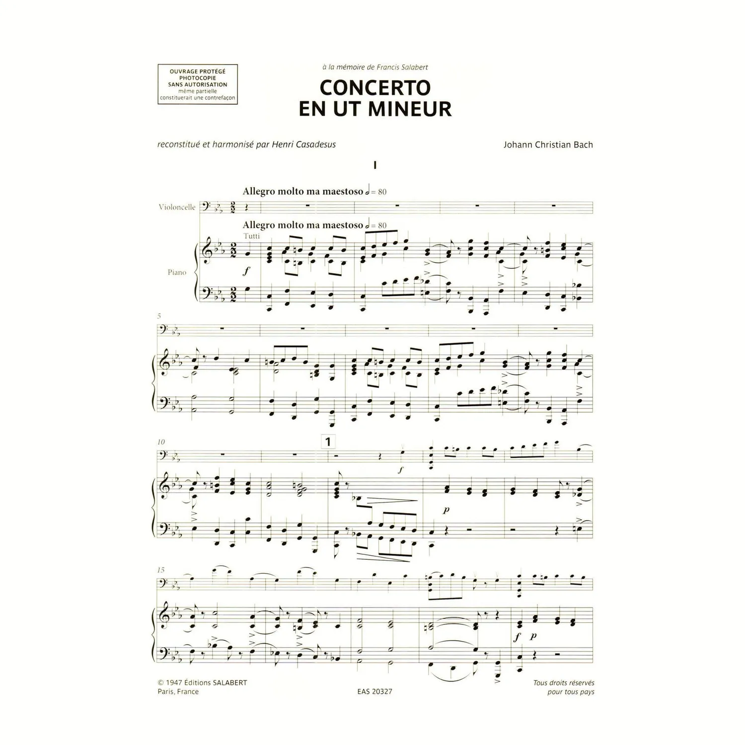 Bach Casadesus Konzert c-moll Noten Cello Klavier