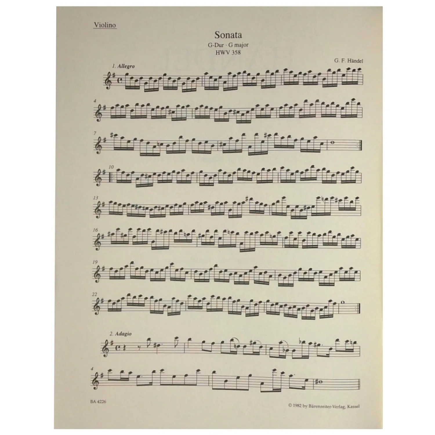 Bärenreiter Händel Violinsonaten Violine Noten Urtext