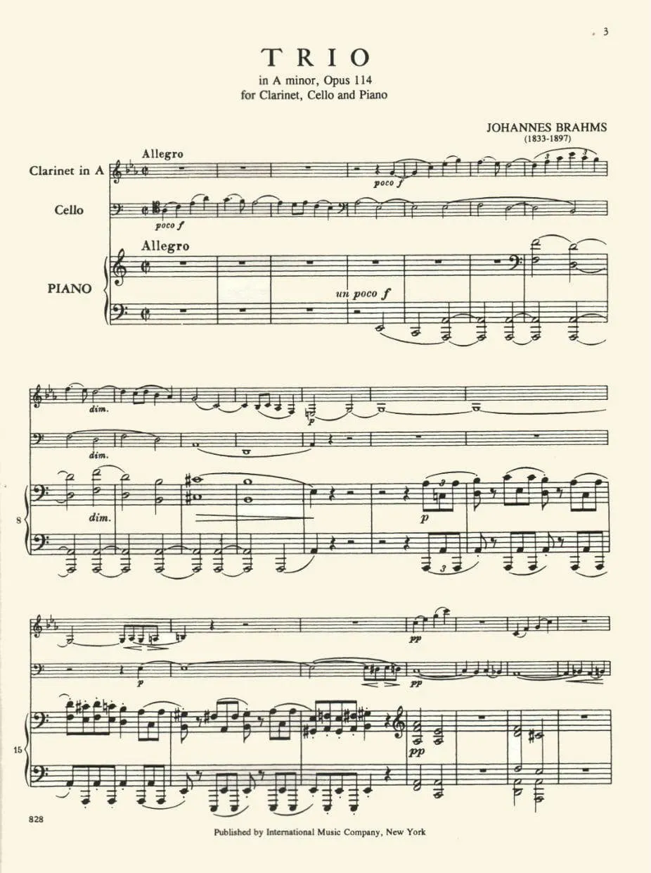International Brahms Trio Op.114 Noten Violine Cello Klavier
