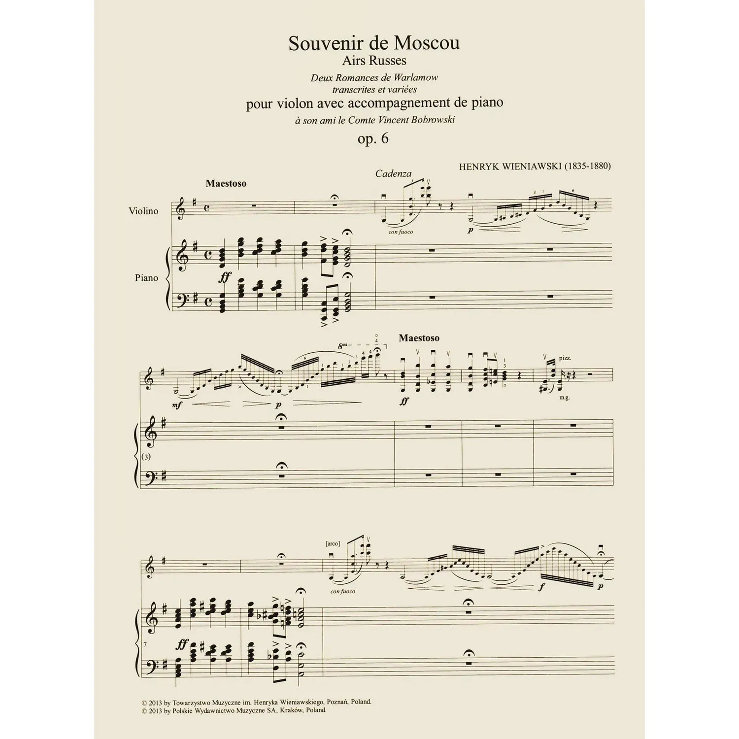 Wieniawski Souvenir de Moscow Op.6 Noten Violine Klavier