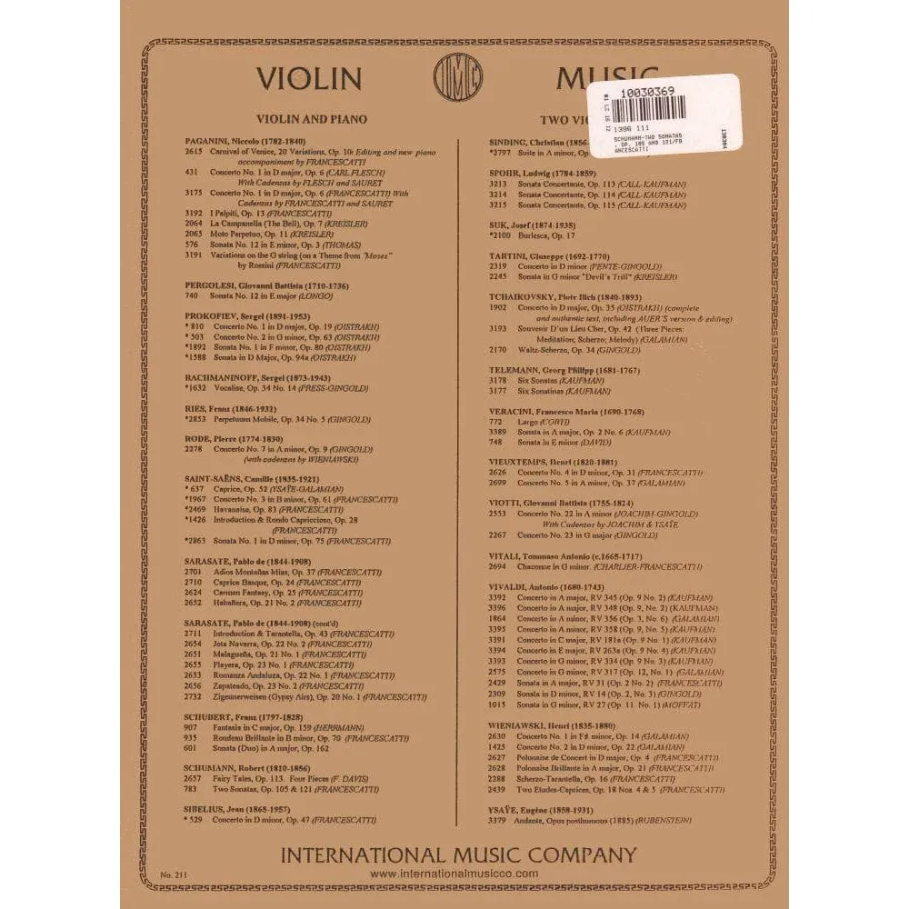 International Schumann 2 Sonaten Op 105 121 Noten Violine