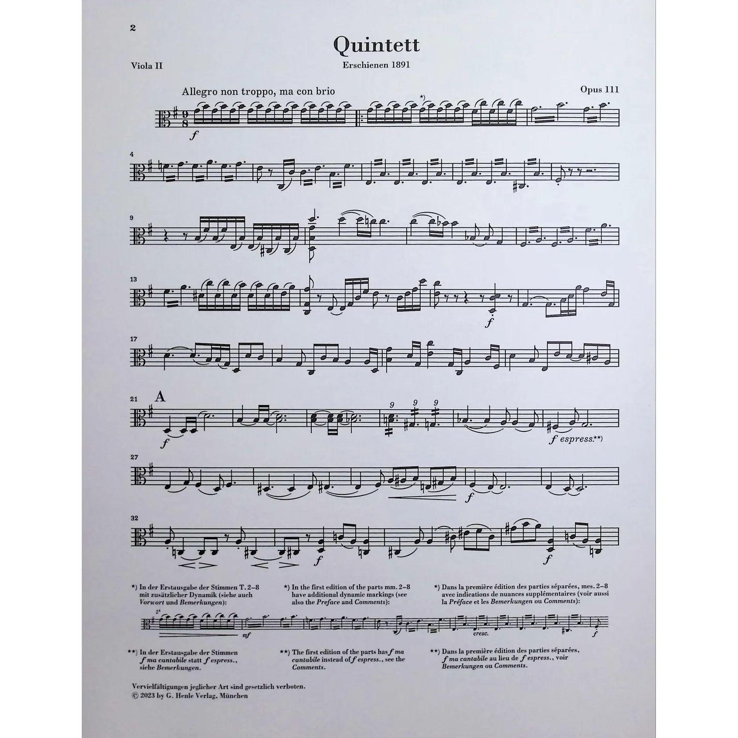 Shar Music Brahms Quintett Nr 2 Noten Streichquintett Henle