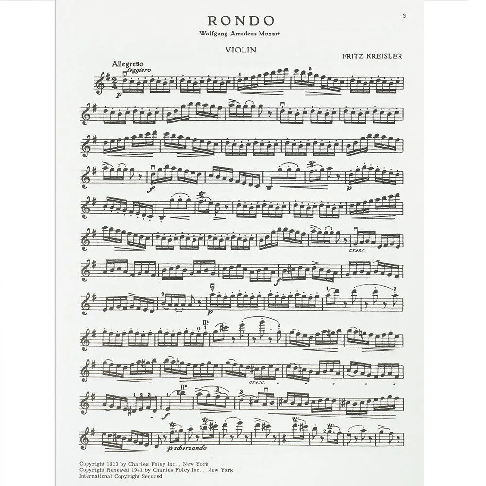 Carl Fischer Mozart Rondo G-Dur K 250 Noten Violine Klavier Kreisler