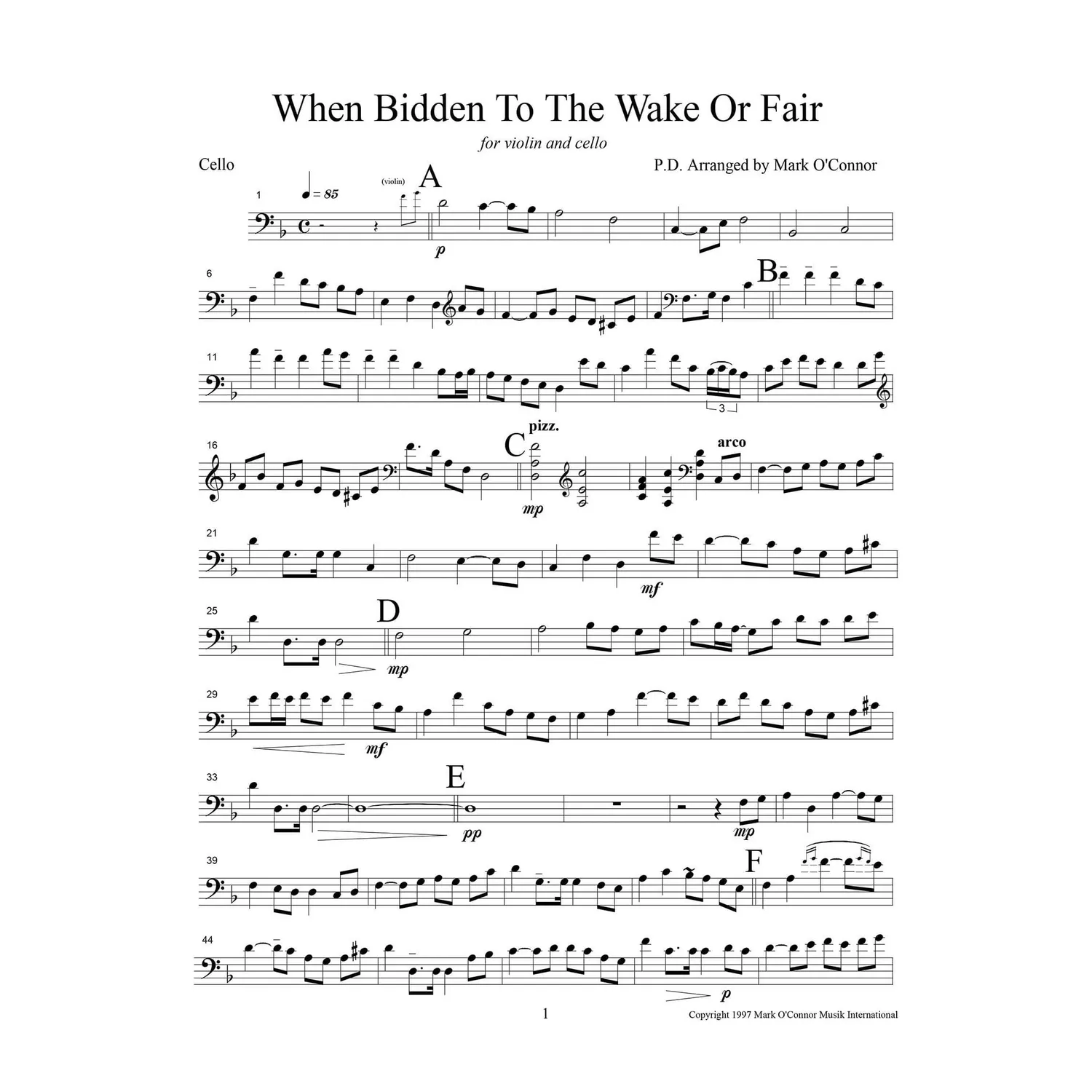 Shar Music O'Connor Wake Fair Noten Cello Download