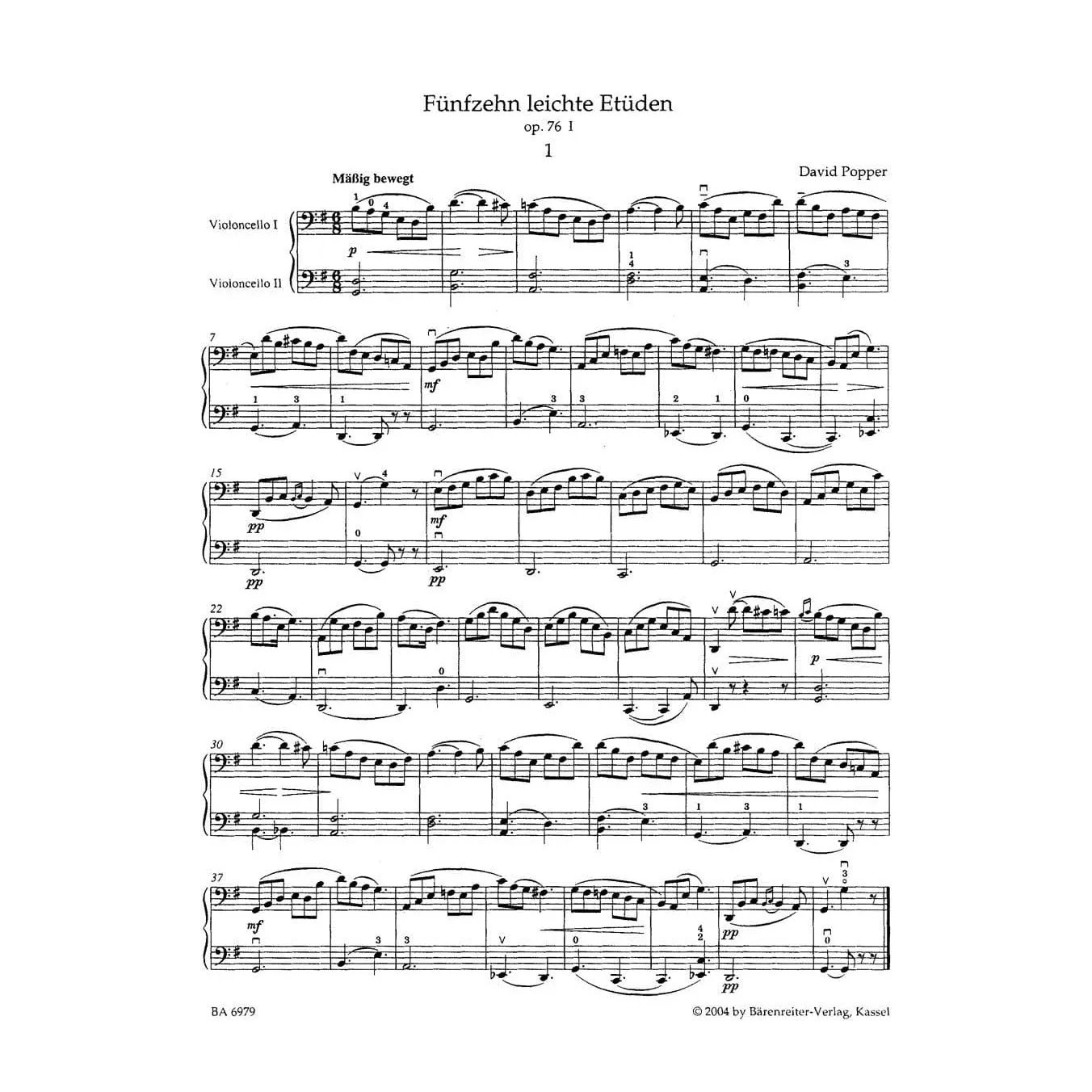 Bärenreiter Popper 15 + 10 Etüden Op 76 Cello Notenheft