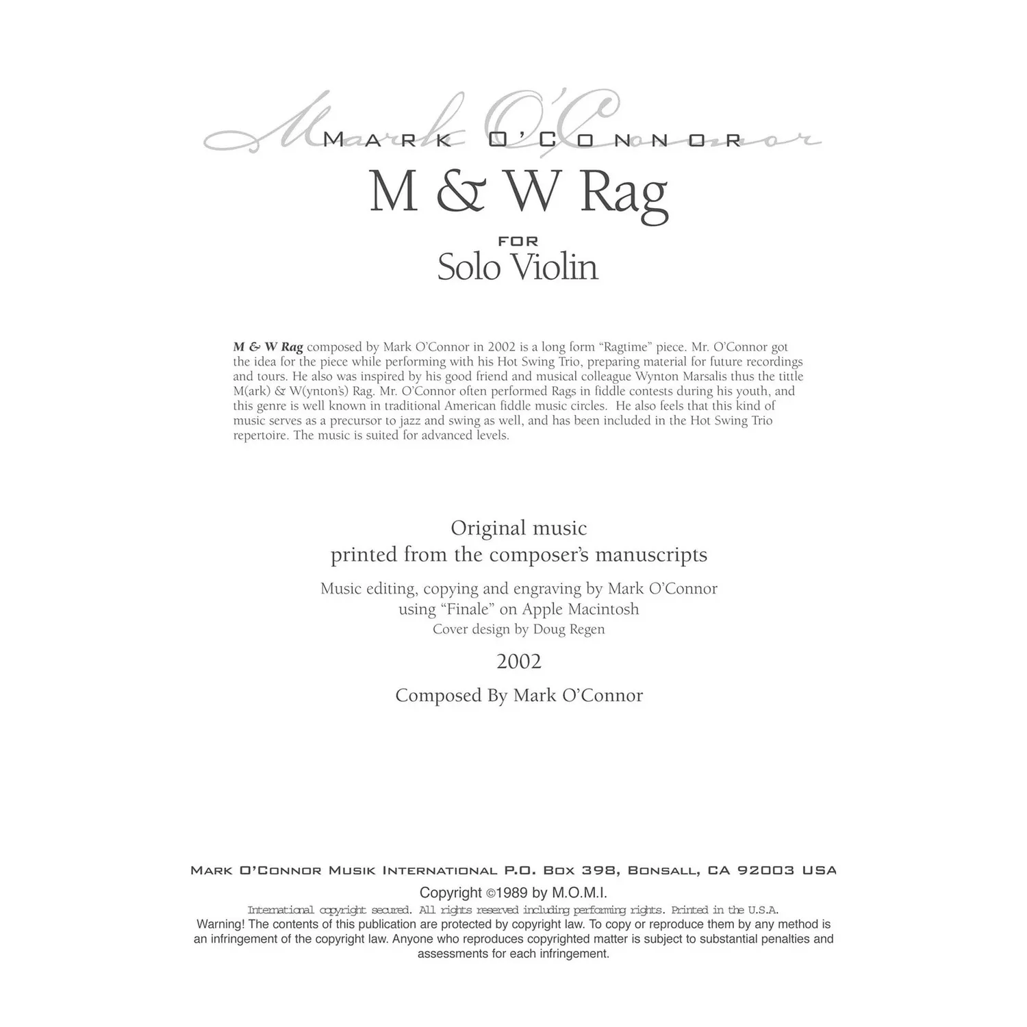 Mark O'Connor M & W Rag Noten Violine Download