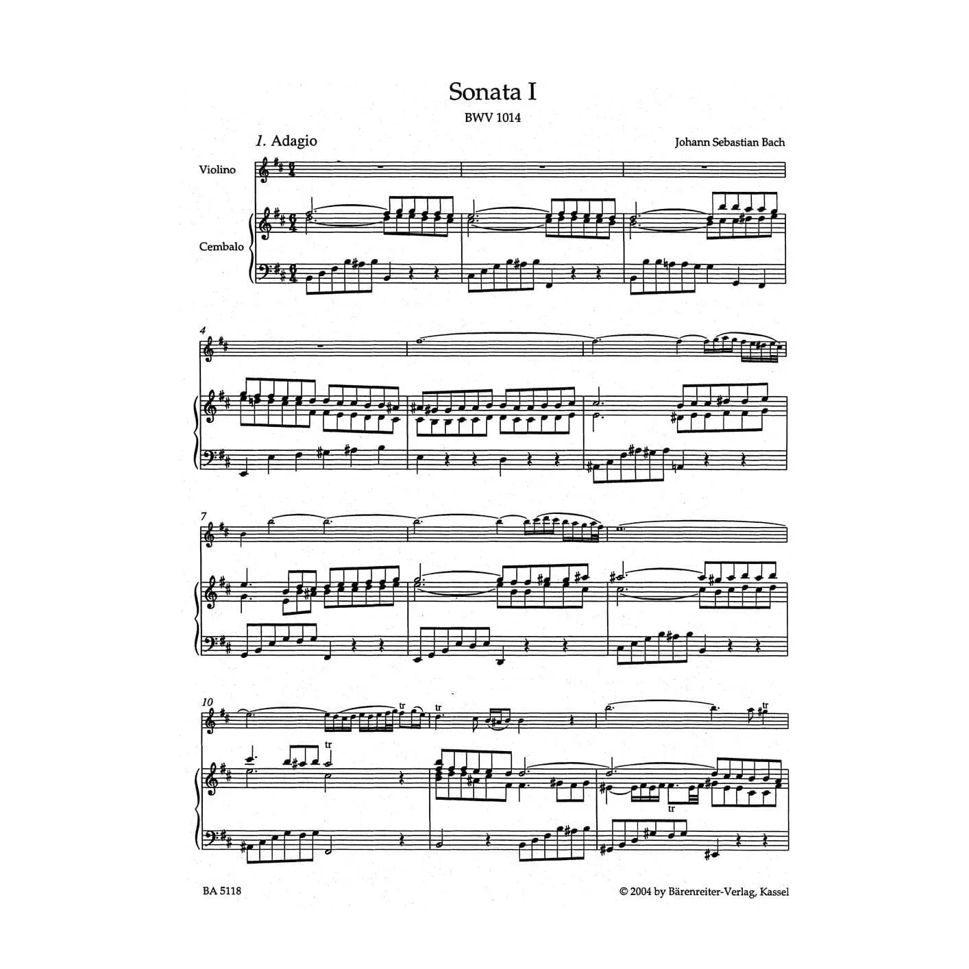 Bärenreiter Bach BWV 1014-1019 Vol.1 Violine Klavier