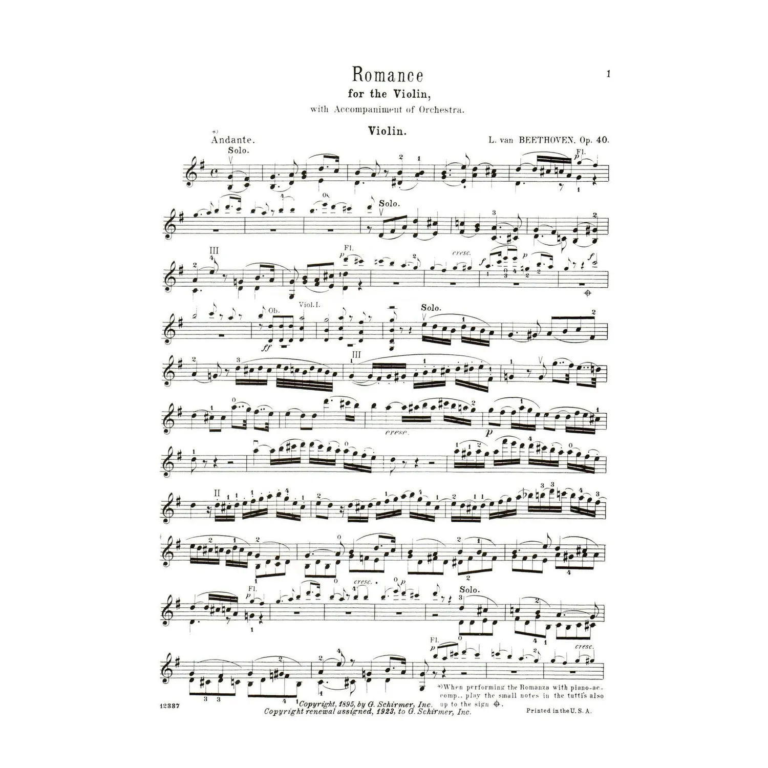 G. Schirmer Beethoven Zwei Romanzen Op. 40/50 Violinnoten