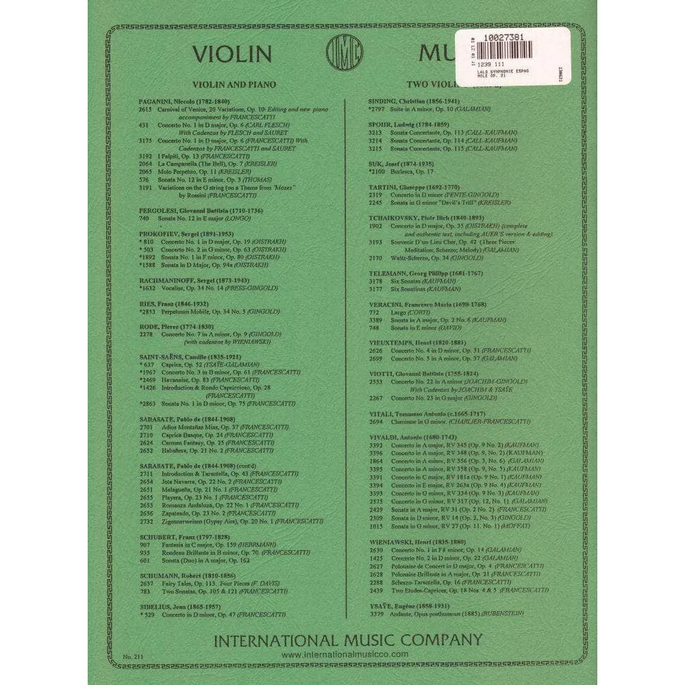 International Lalo Symphonie Espagnole op. 21 Noten Violine