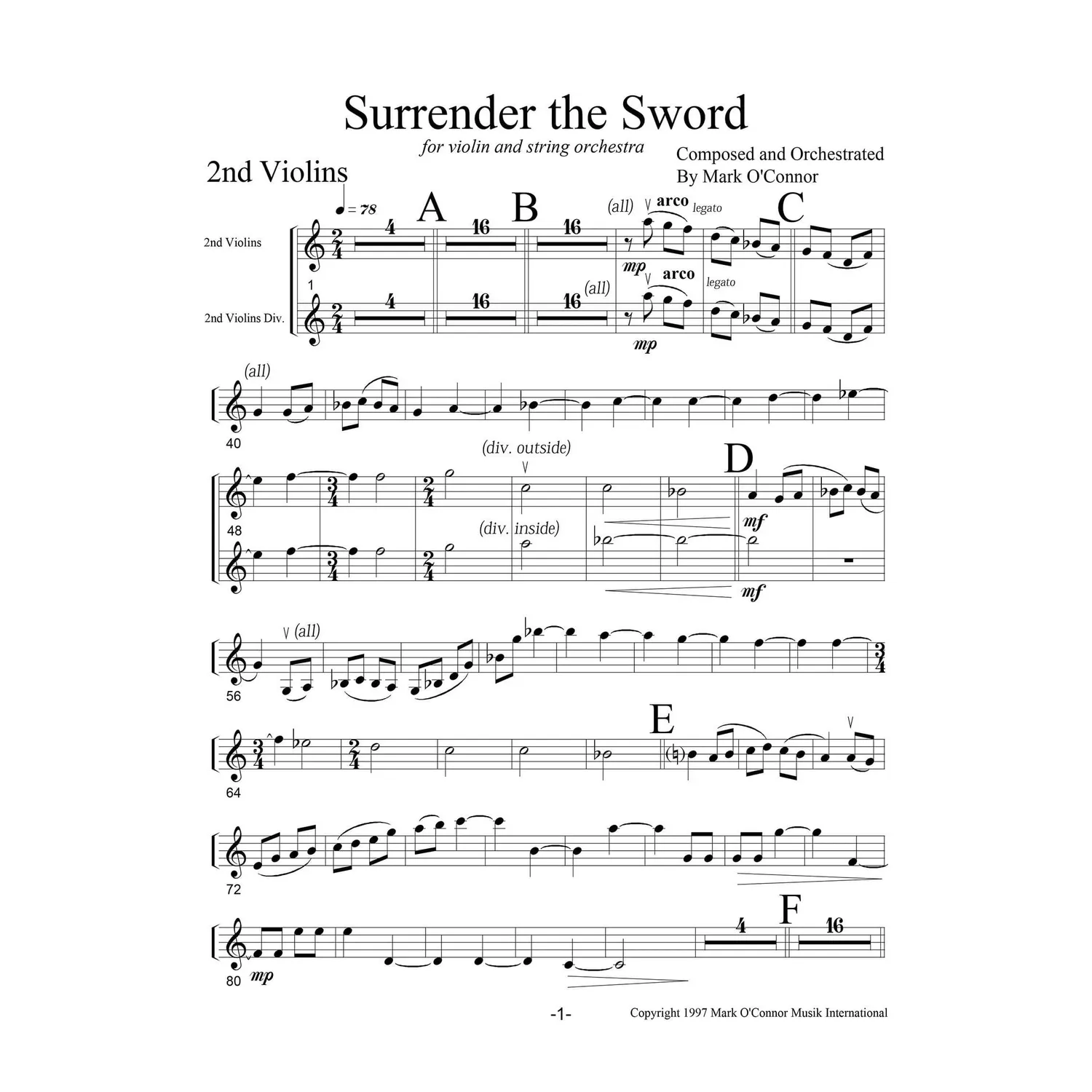 Mark O’Connor Surrender The Sword Geigennoten Download