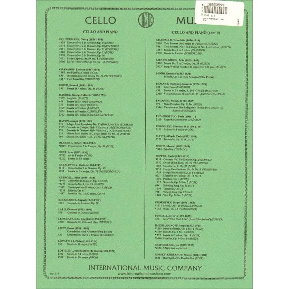 Shar Music Bach Pastorale F-Dur BWV 590 Noten Cello Klavier