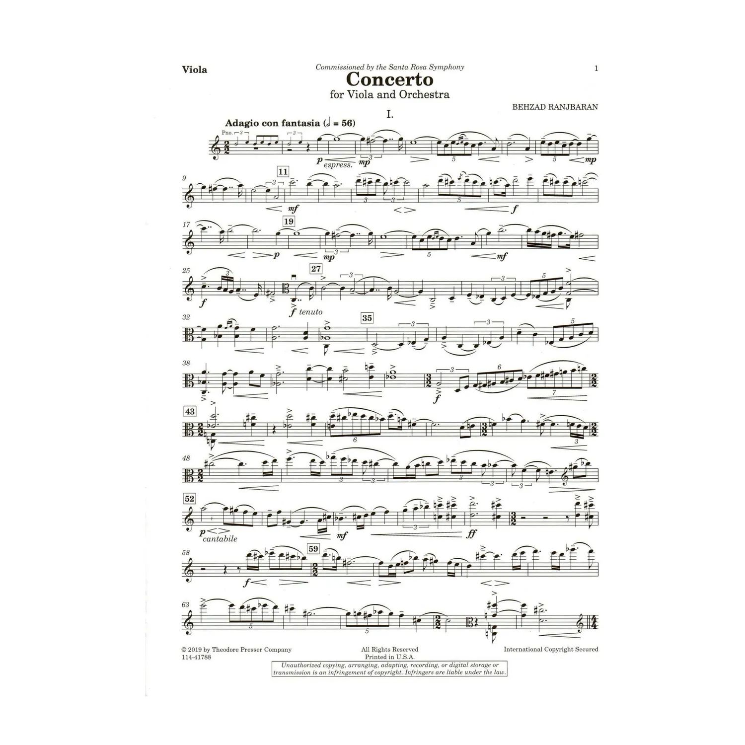 Presser Ranjbaran Viola-Konzert Noten Viola + Klavierauszug
