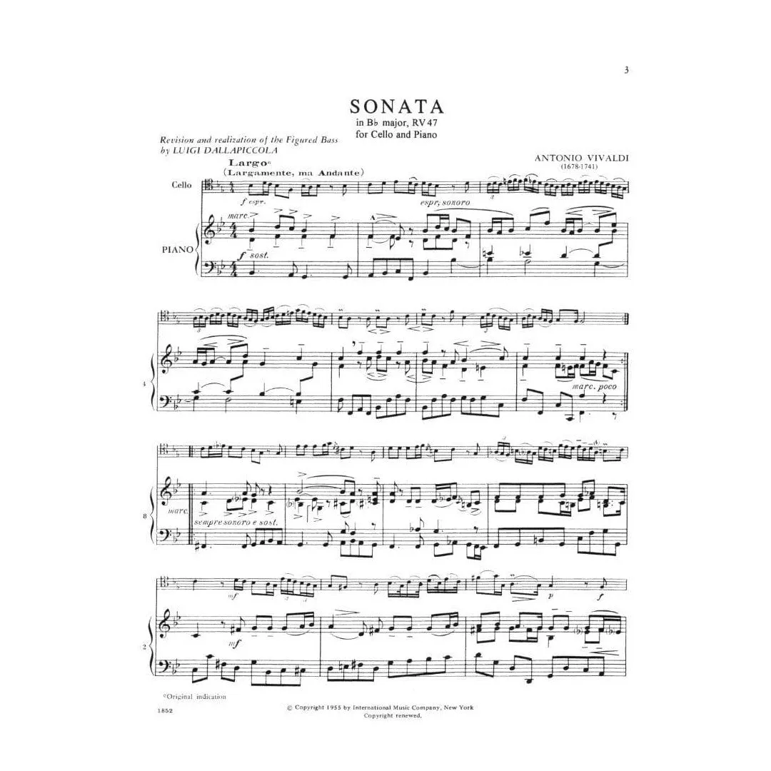 International Vivaldi Six Sonatas F XIV 1-6 Cellonoten Cello Klavier