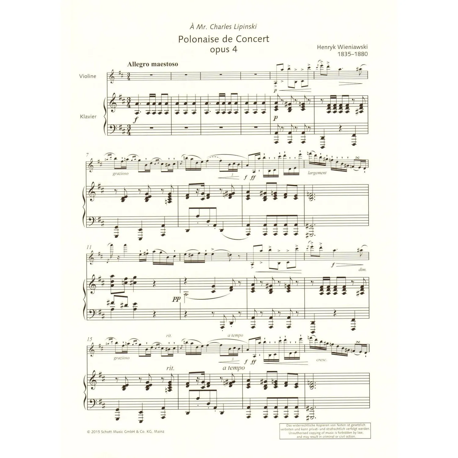 Schott Wieniawski Repertoire Violin-Noten Klavier