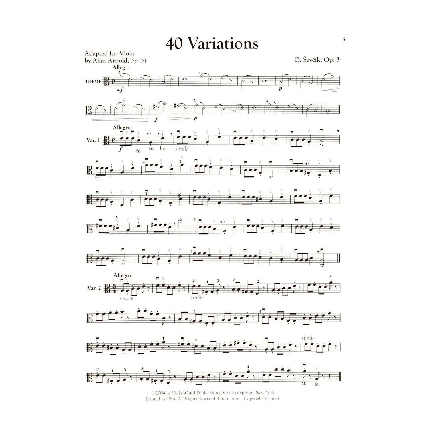 Sevcik 40 Variationen Op 3 Noten Viola Arnold Viola World