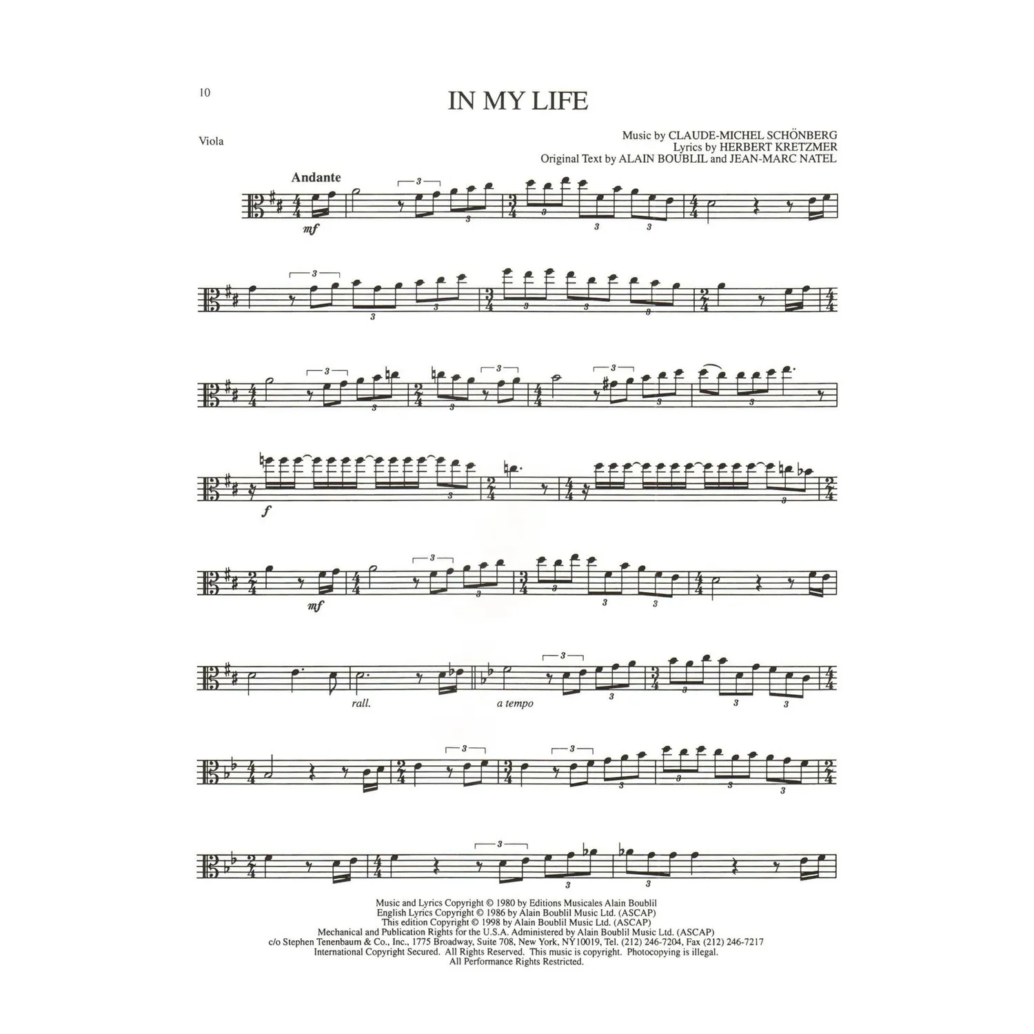 Hal Leonard Les Misérables Bratschenoten Viola 13 Songs