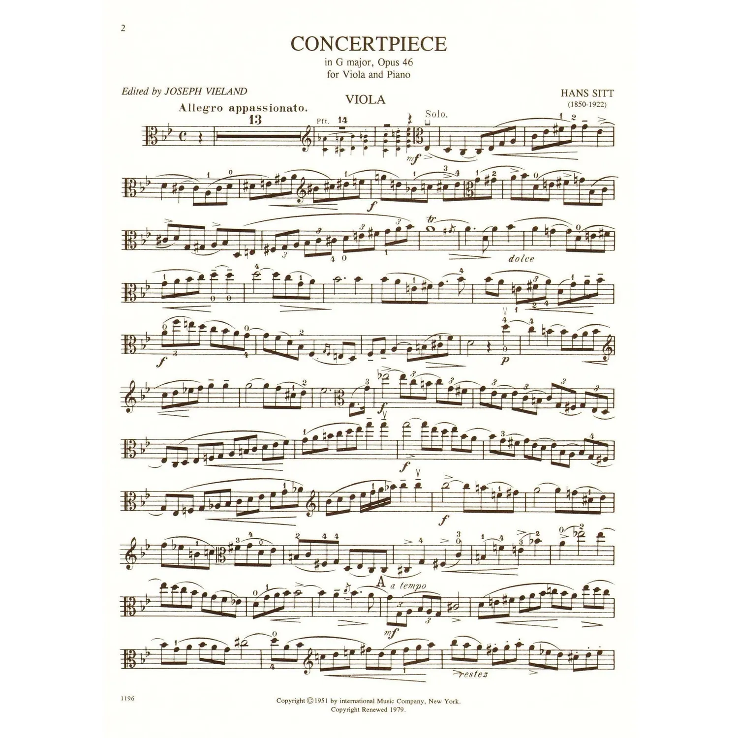 Sitt Konzertstück g-Moll op. 46 Viola Klavier Noten