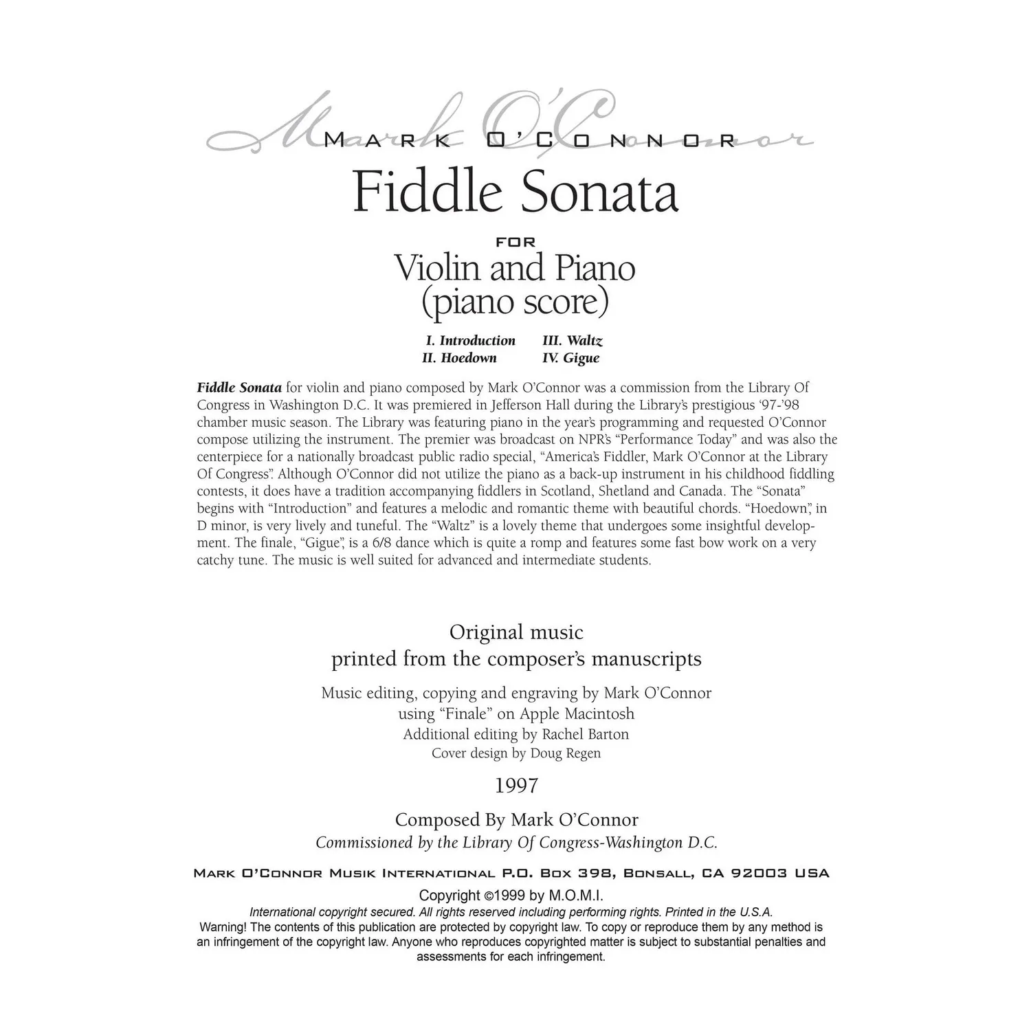 Shar O'Connor Fiddle Sonata Violine Klavier Noten Download