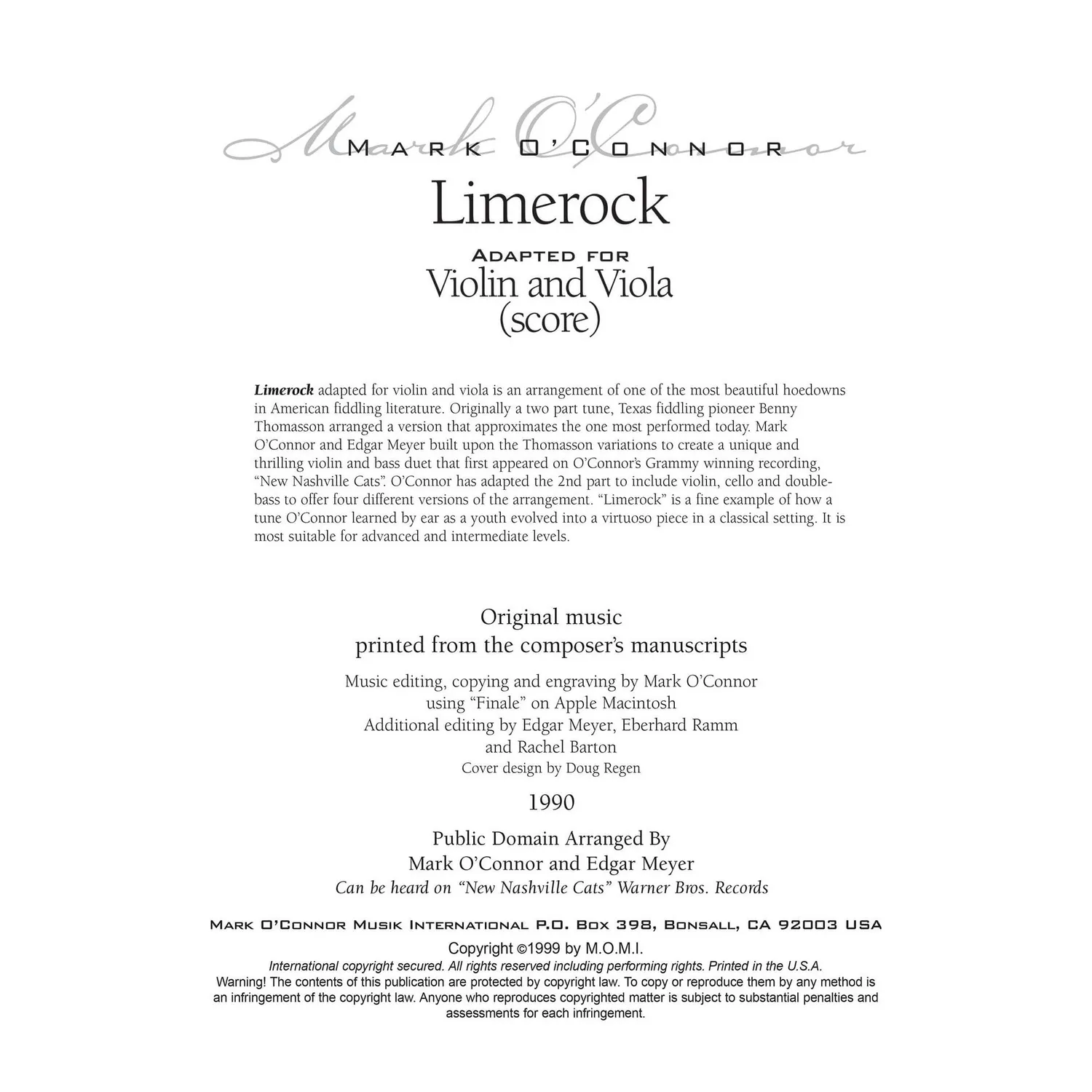 O'Connor Limerock Noten Violine Bratsche Download