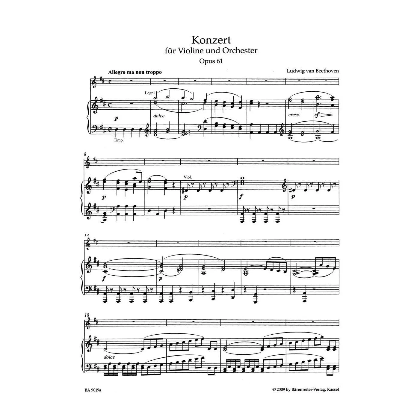 Bärenreiter Beethoven Op. 61 Noten Violine Klavier Urtext