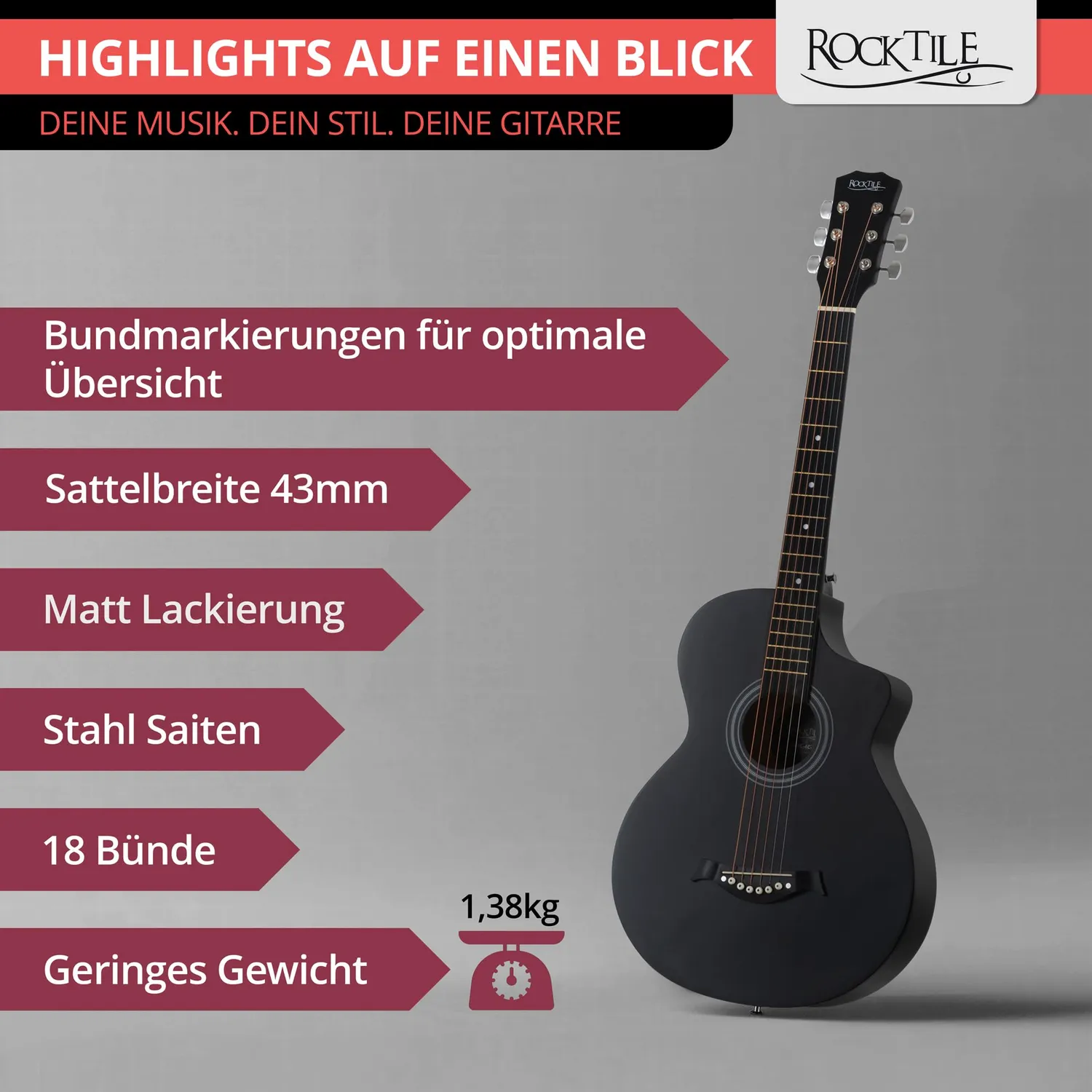 Rocktile WSC-4C Westerngitarre Schwarz Concert