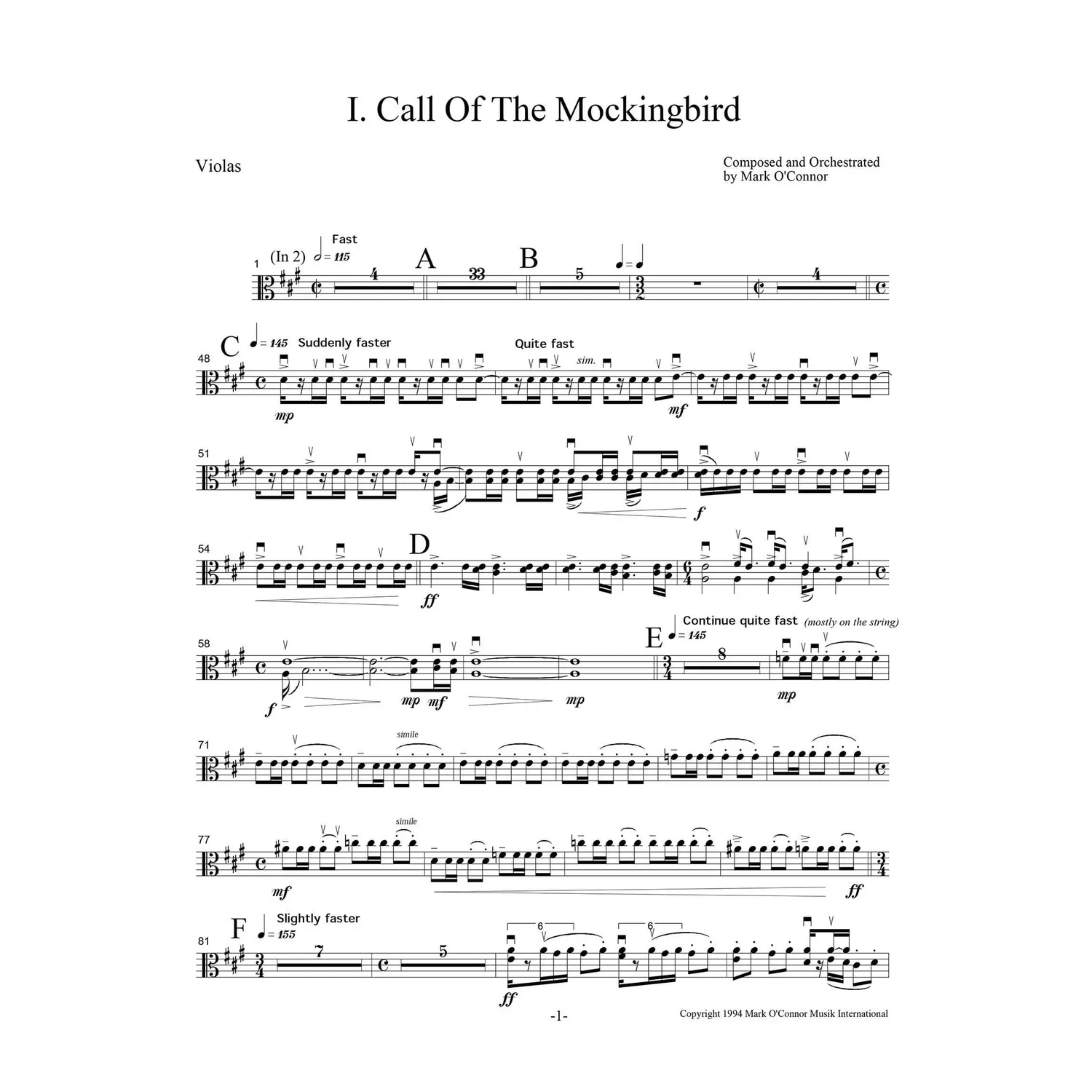 O'Connor Three Pieces Violine Orchester Streichstimmen Download