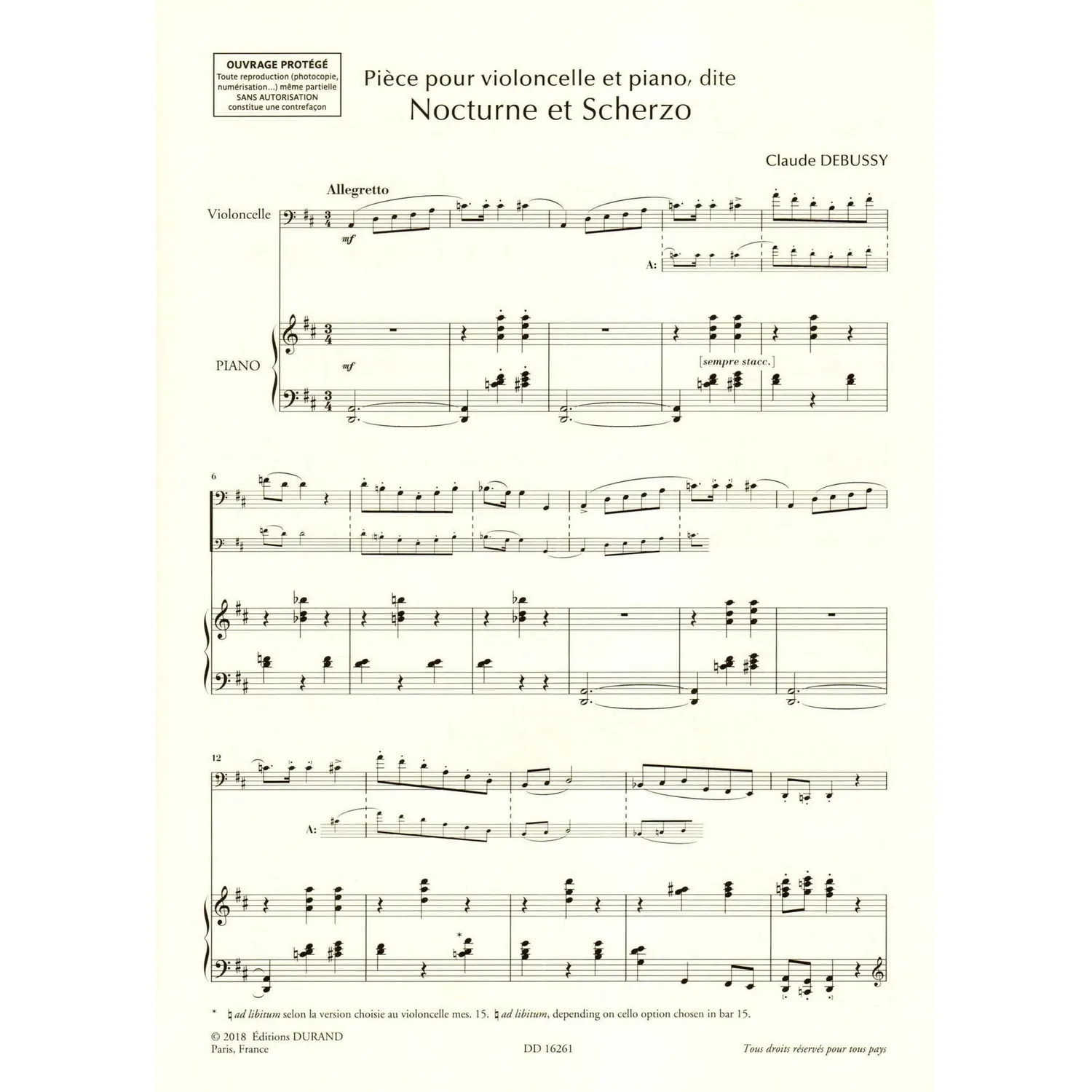 Debussy Nocturne und Scherzo Cellonoten Cello Klavier