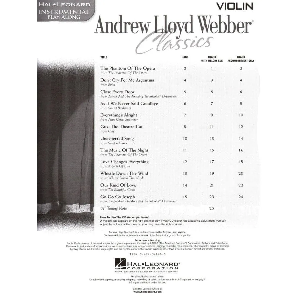 Hal Leonard Lloyd Webber Classics Noten Violine CD