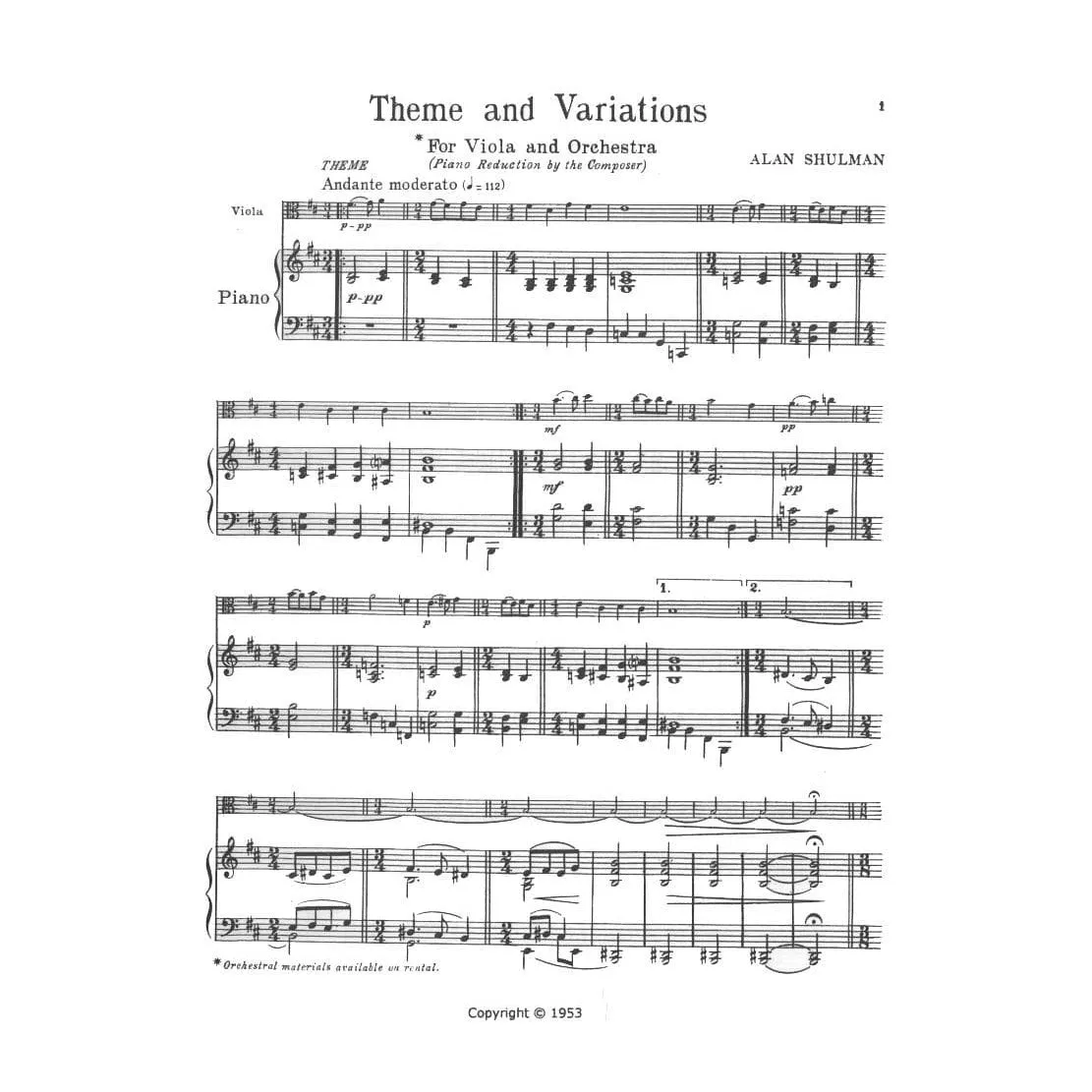 Shulman Theme and Variations Viola Noten Klavier