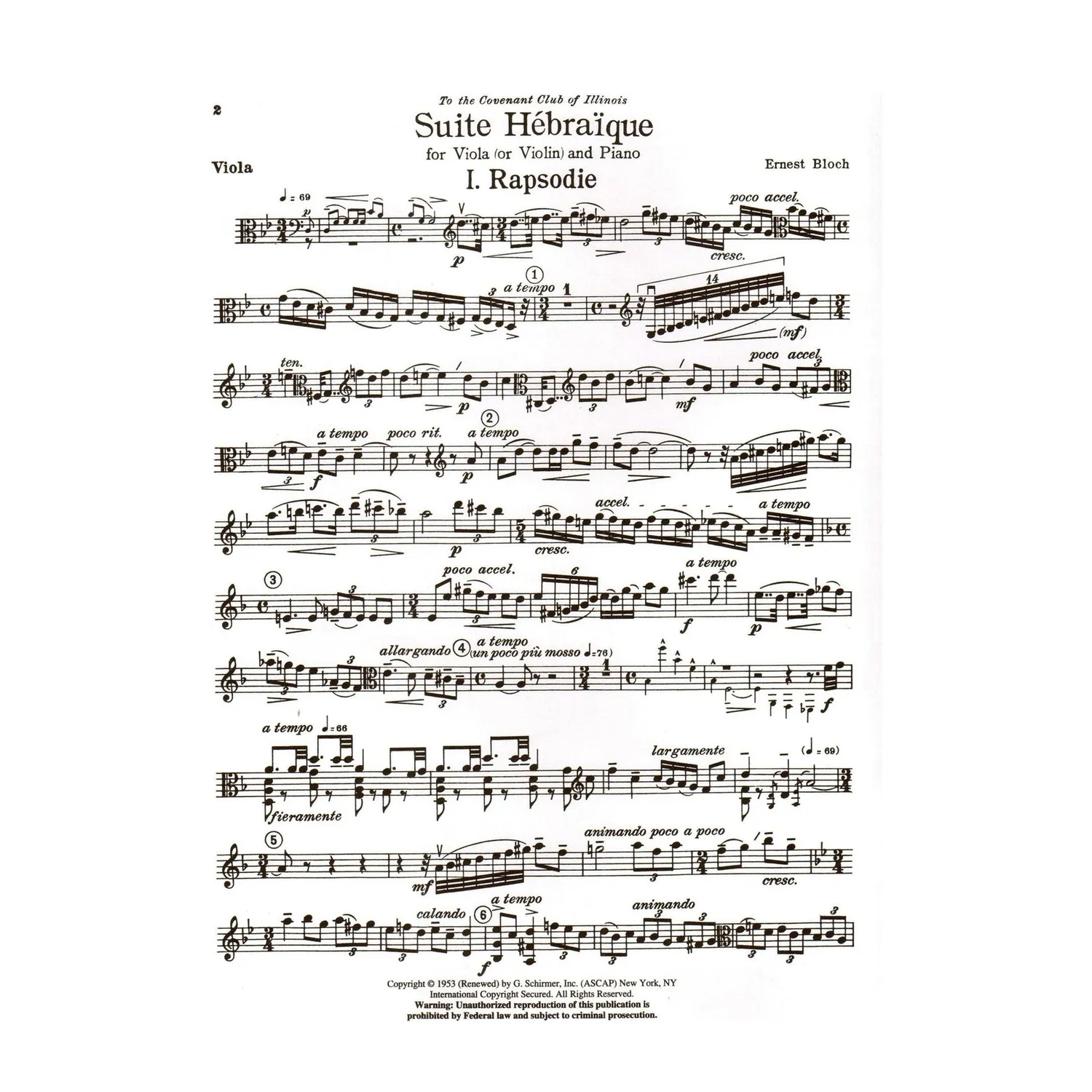 Schirmer Bloch Suite Hebraique Noten Viola Violine Klavier