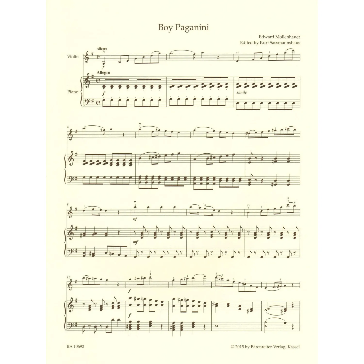 Mollenhauer Boy Paganini Violinnoten Klavier Bärenreiter