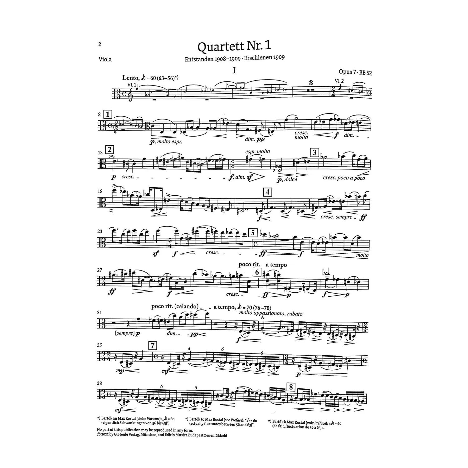 Bartók Streichquartett Nr.1 op.7 Henle Noten
