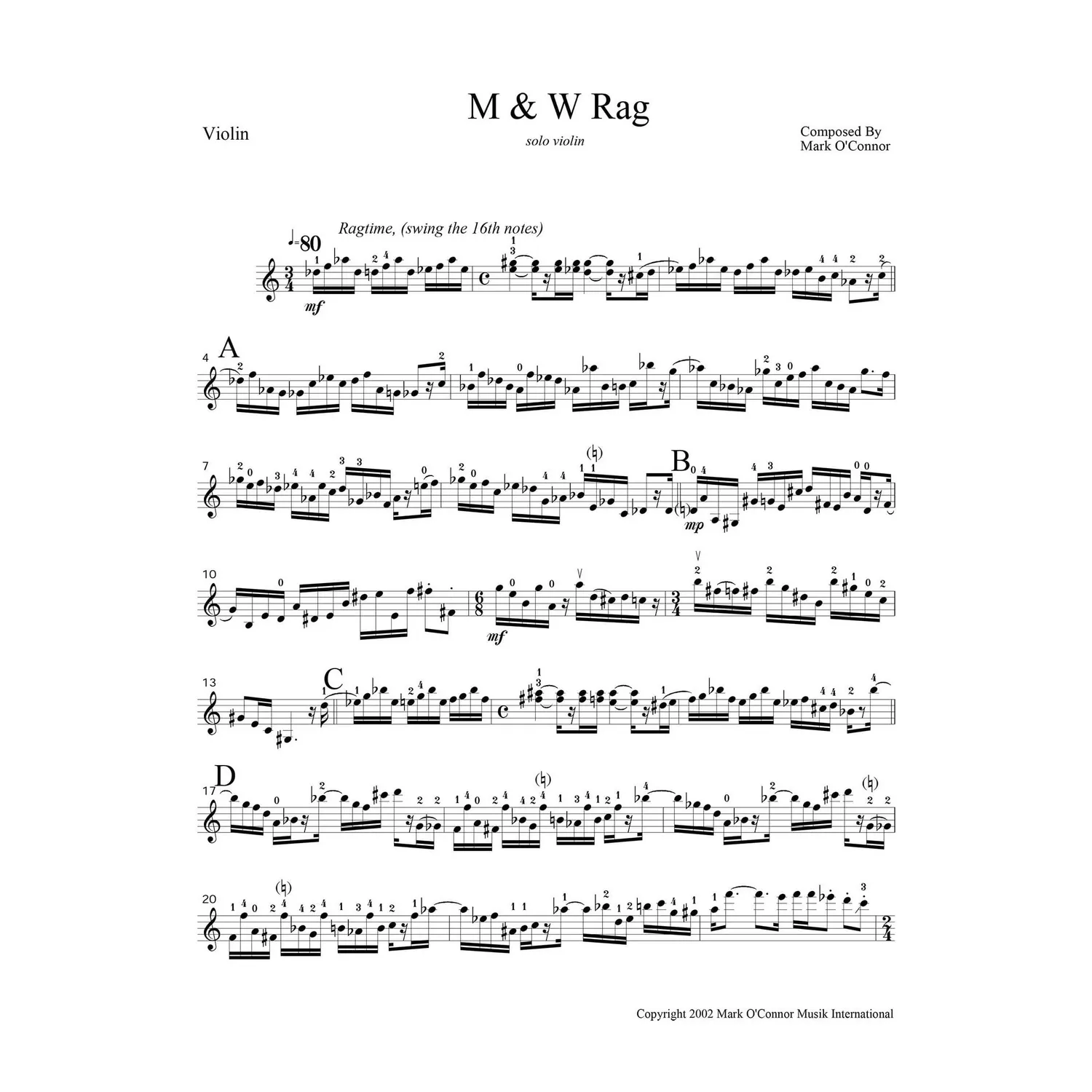 Mark O'Connor M & W Rag Noten Violine Download