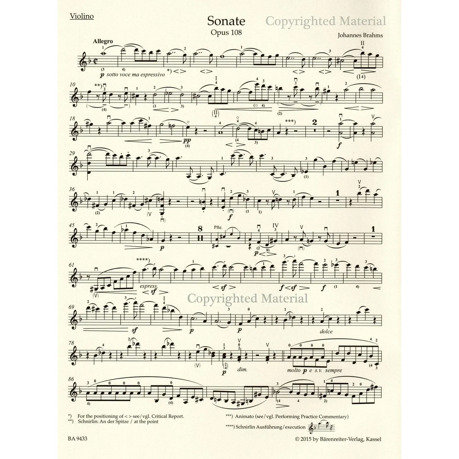 Bärenreiter Brahms Sonate d-Moll Op 108 Noten Violine