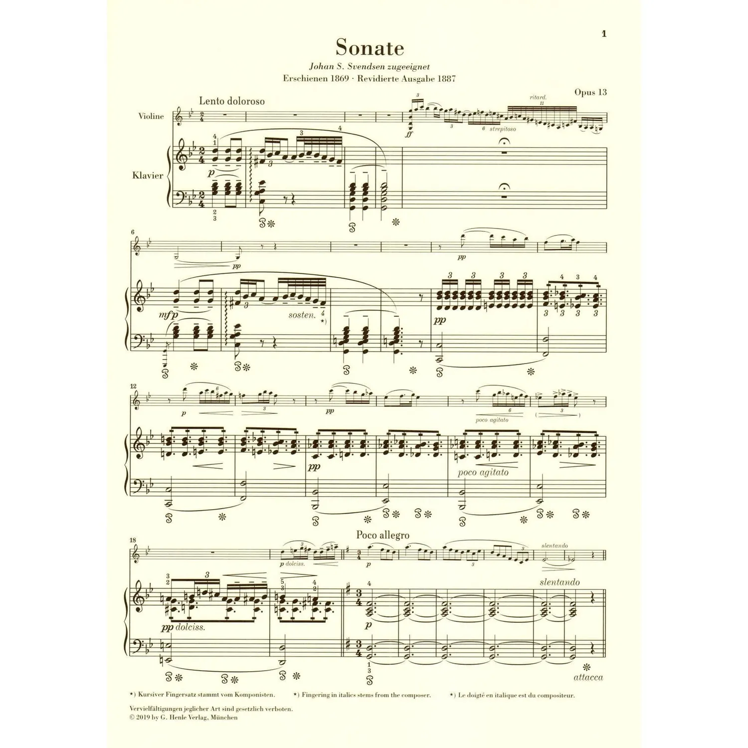 Henle Grieg Sonate G-Dur op. 13 Violinnoten Urtext