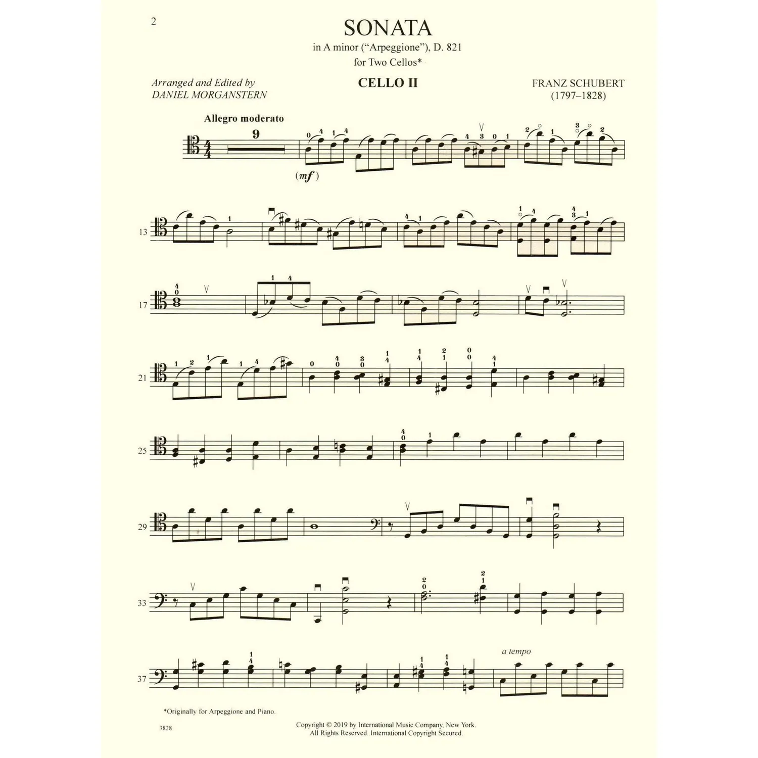 Shar Music Schubert Sonate a-Moll Cello-Noten mit Duo-Stimme