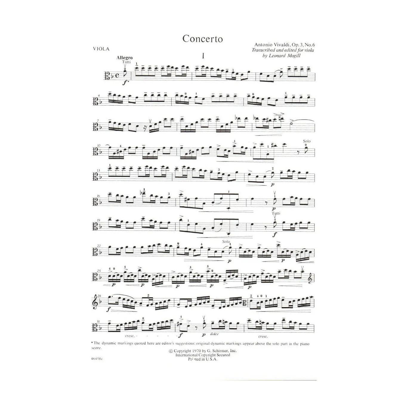 Schirmer Vivaldi Konzert d-Moll Op 3 Nr 6 Bratsche