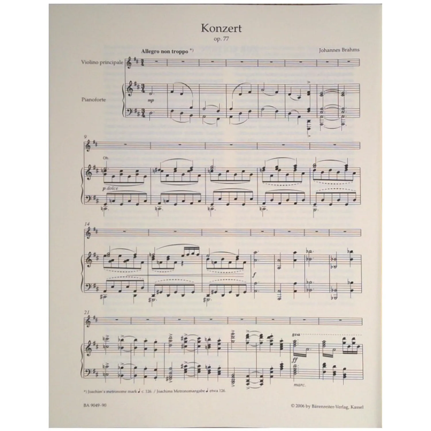 Bärenreiter Brahms Violinkonzert D-Dur Noten Partitur Urtext