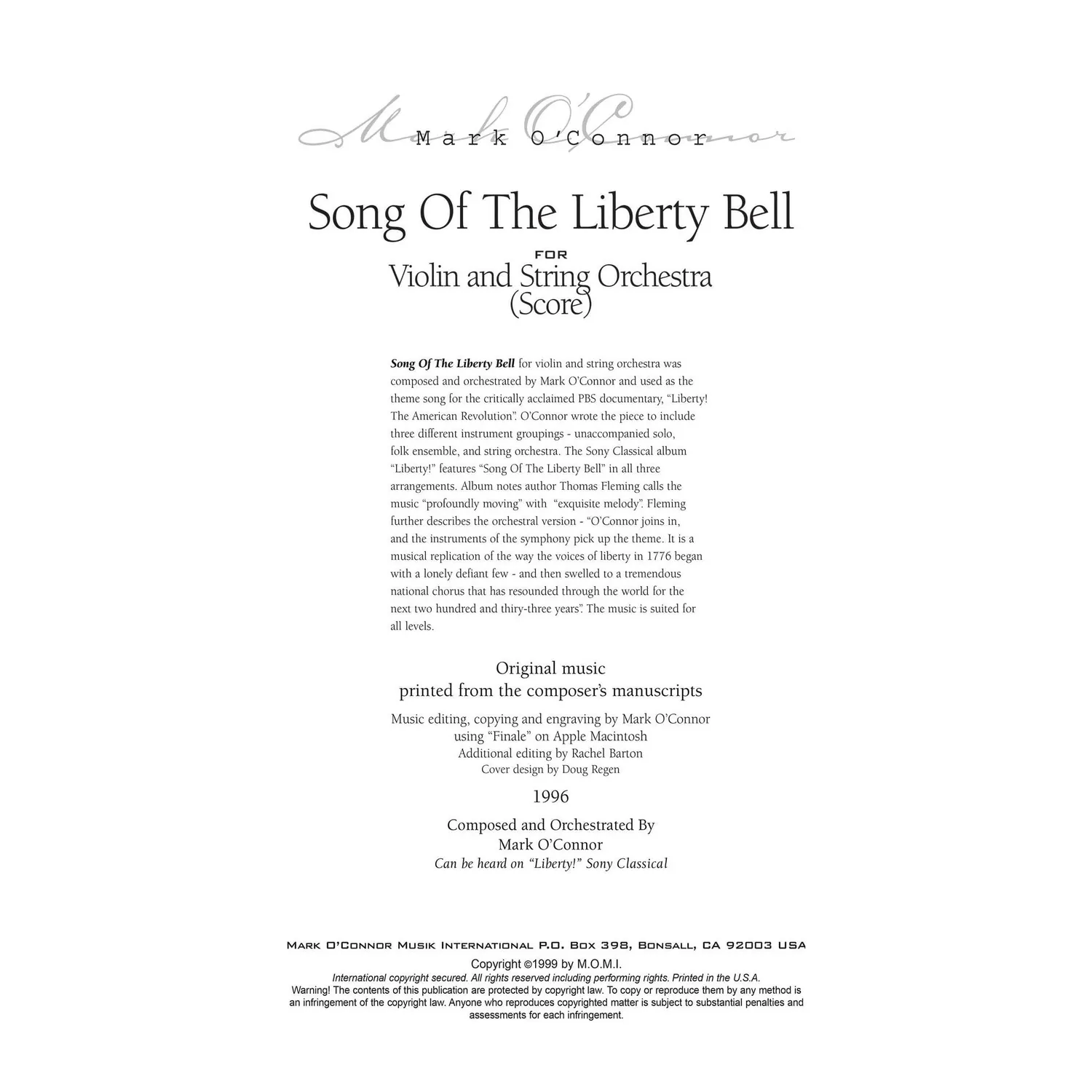 Mark O’Connor Song of the Liberty Bell Noten Violine Partitur
