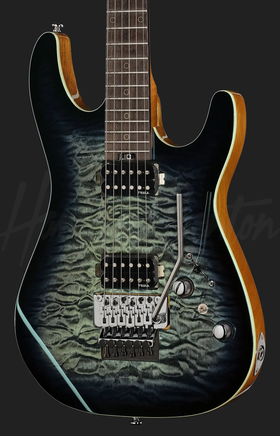 Harley Benton Fusion-IV HH RW FR QBLB E-Gitarre Quilt Blue Floyd