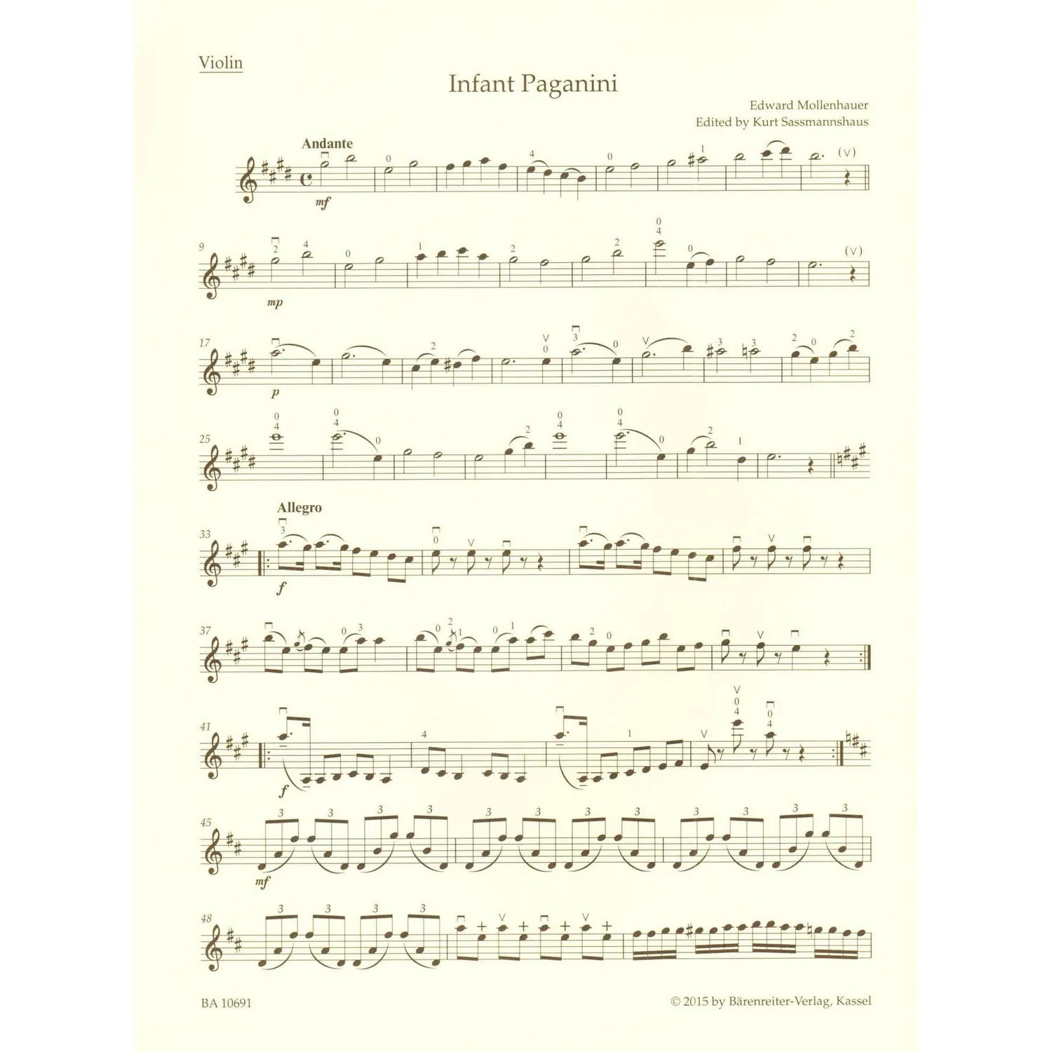 Bärenreiter Mollenhauer Infant Paganini Violinenoten mit Klavier
