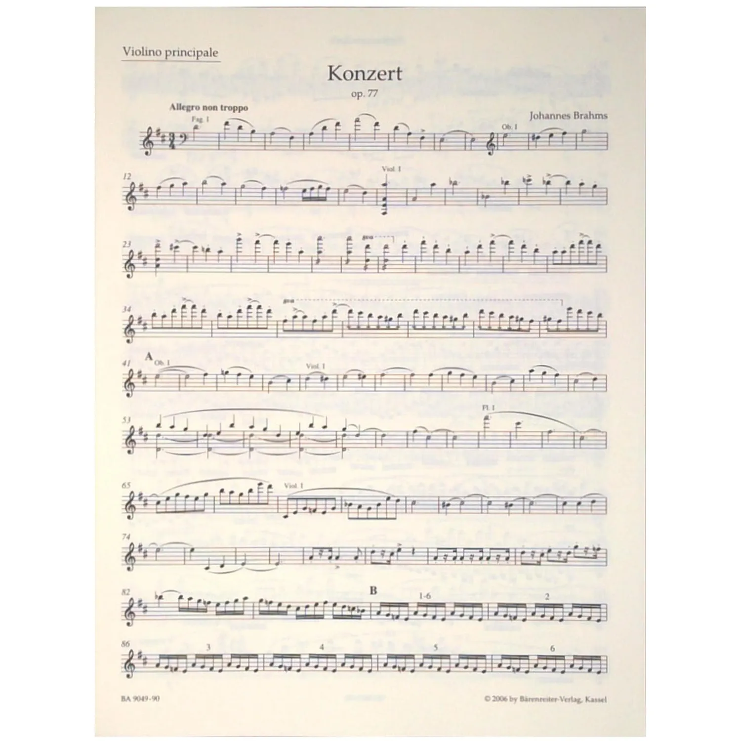Bärenreiter Brahms Violinkonzert D-Dur Noten Partitur Urtext
