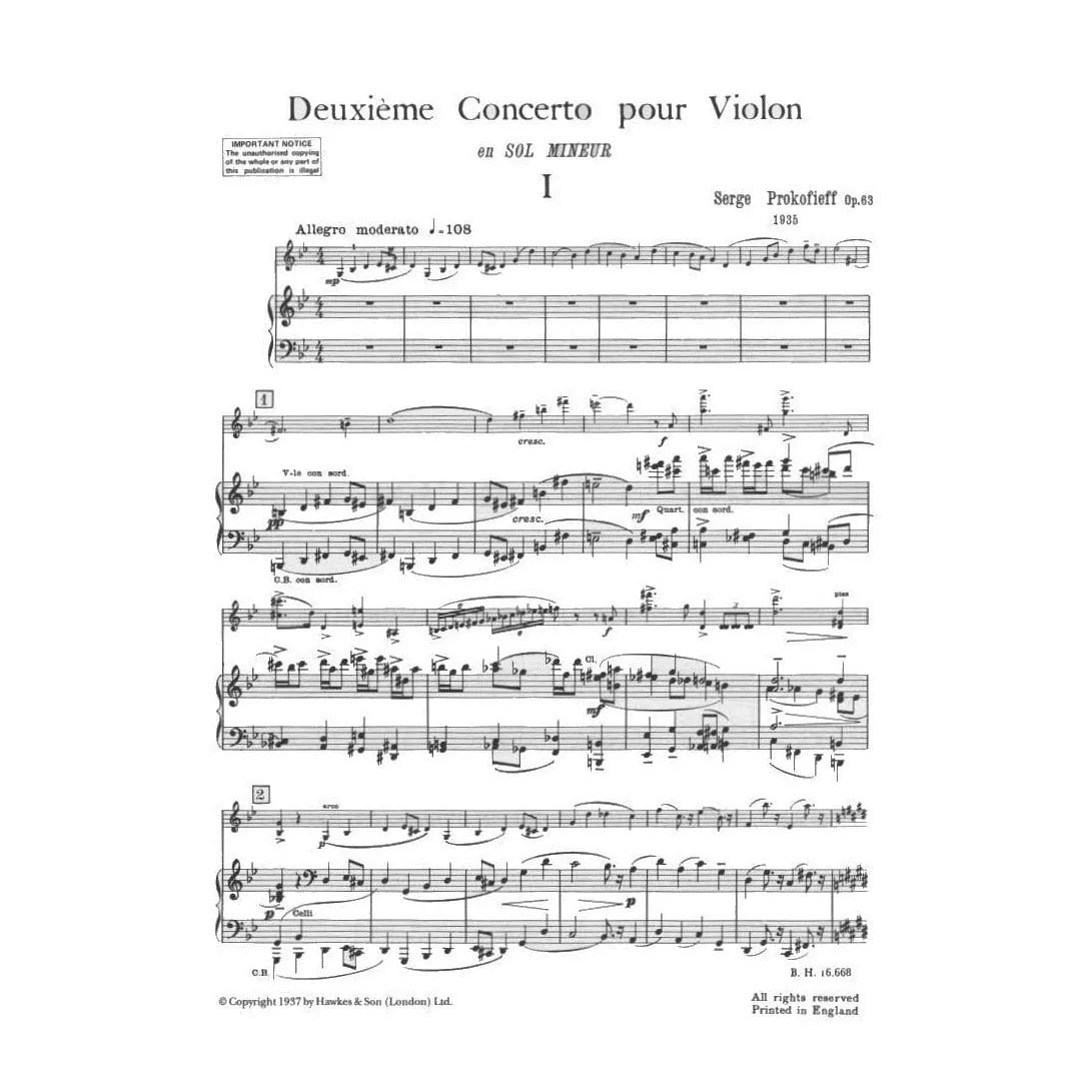 Boosey Prokofiev Konzert Nr. 2 g-Moll Op. 63 Violinenoten
