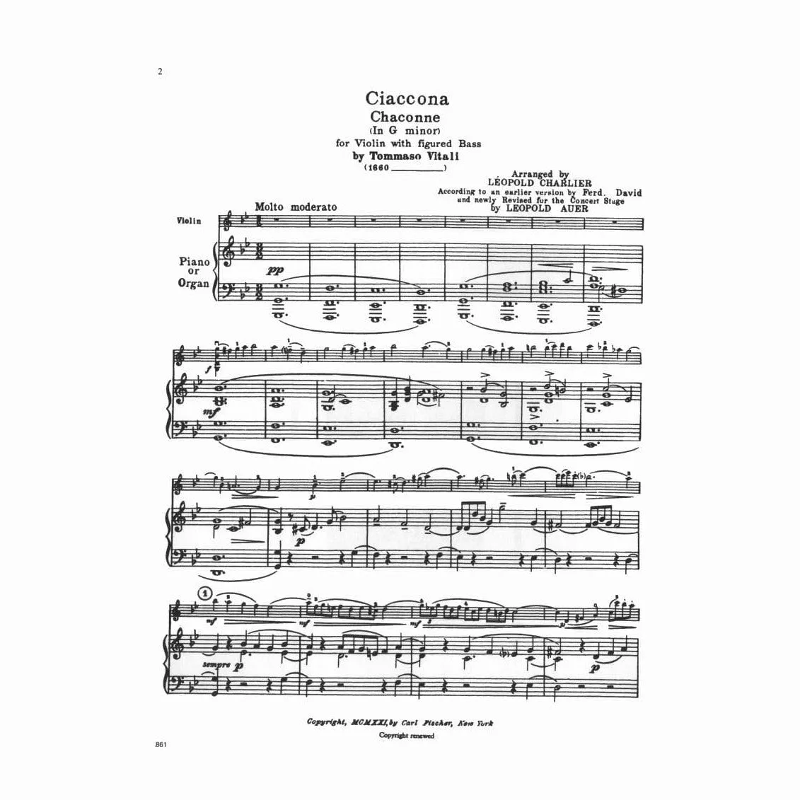 Shar Music Vitali Chaconne g-Moll Noten Violine Klavier