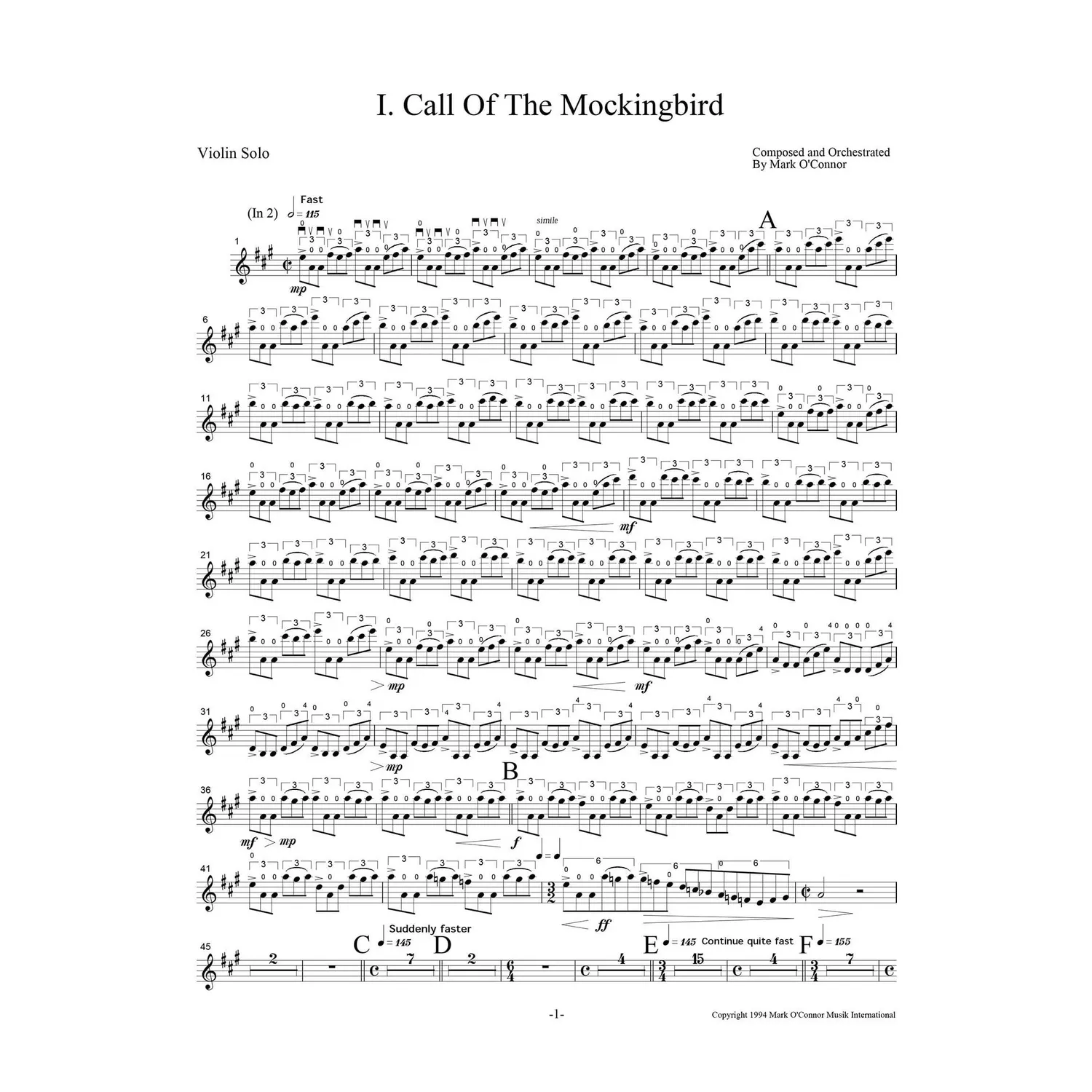 O'Connor Three Pieces Violine Solo Download