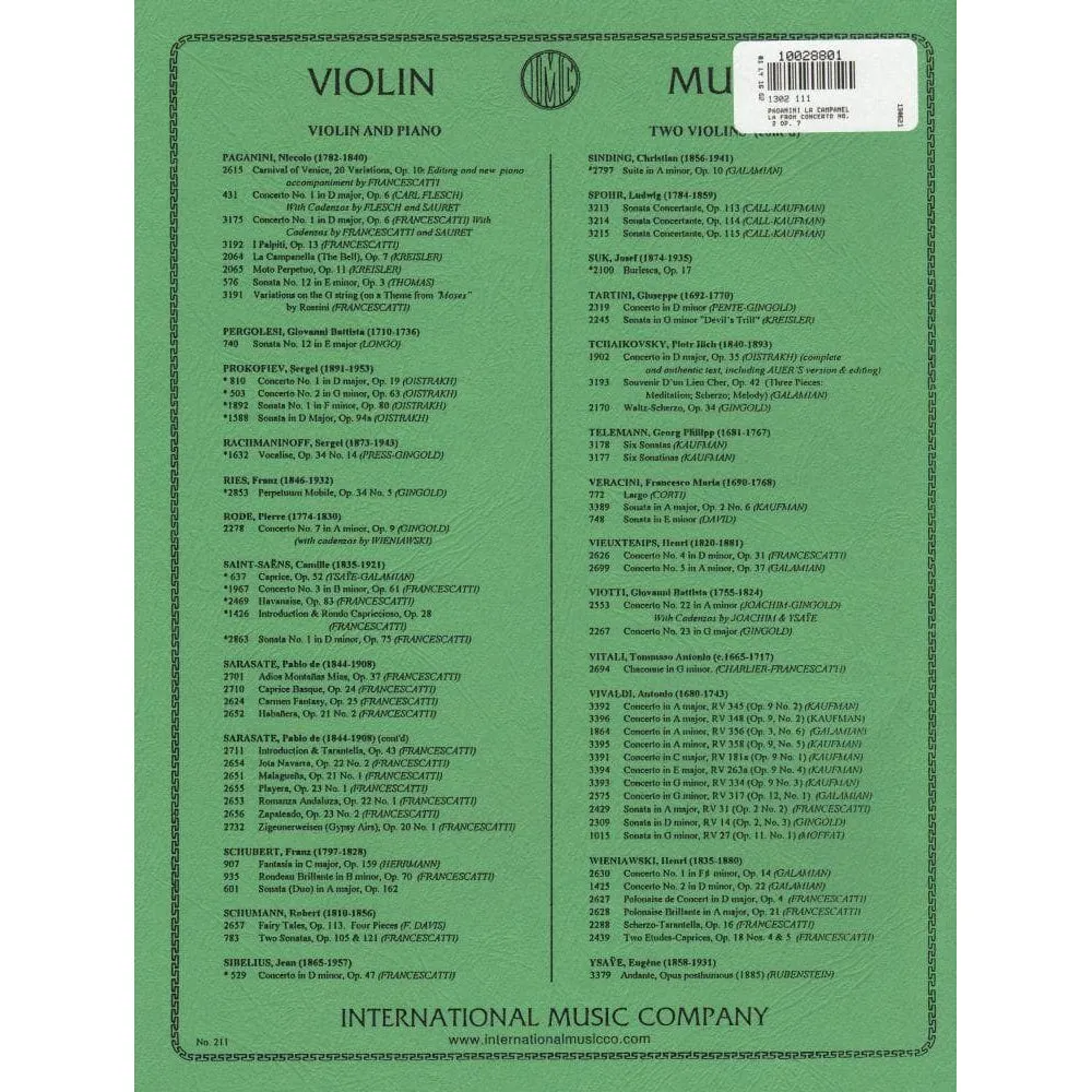 International Paganini La Campanella Op.7 Noten Violine Klavier